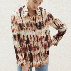 Nanushka Celes Tie Dye Button Down Shirt Brown Orange Black Long Sleeve NWT